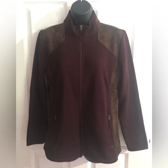 🎉Host Pick🎉New Talbots maroon/brown faux suede trim fleece soft jacket, PM - Picture 2 of 16